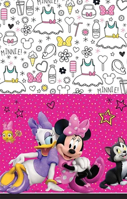 The Costume Center 96" White and Pink Minnie Helpers Birthday Table Cover