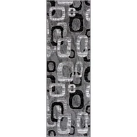 LBaiet 2' x 6' Black and Gray Geometric Rings Rectangular Rug Runner