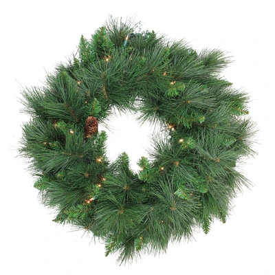 Northlight Pre-Lit White Valley Pine Artificial Christmas Wreath - 24-Inch, Clear Lights