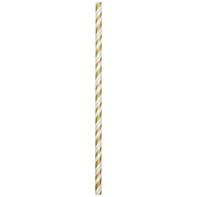 Party Central Club Pack of 144 Gold and White Striped Drinking Straws 7.75"