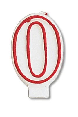 Party Central Pack of 6 White and Red Numeral "0" Decorative Birthday Party Candles 3"