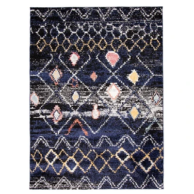 Chaudhary Living 5.25' x 7.25' Navy Blue and Yellow Geometric Rectangular Area Throw Rug