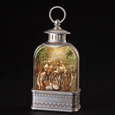 Roman 9.5" LED Lighted Nativity Scene Christmas Snow Globe Lantern