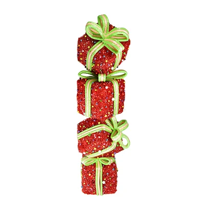 Northlight 34" Red and Green Lighted Candy Stacked Gift Boxes Tower Outdoor Christmas Decoration