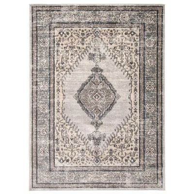 Chaudhary Living 6.5' x 9.5' Gray and Cream Vintage Medallion Rectangular Area Throw Rug