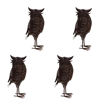 Outdoor Living and Style Set of 4 Brown Solar LED Lighted Owl Outdoor Garden Statues 16.5"
