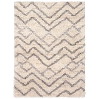 Chaudhary Living 5.25' x 7.25' Cream and Gray Abstract Rectangular Shag Area Throw Rug