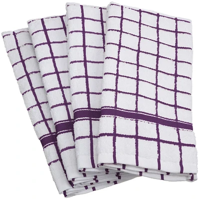 Contemporary Home Living Set of 4 Purple and White Rectangular Microfiber Absorbent Dishtowel 26"