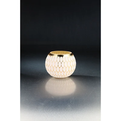 CC Home Furnishings 8" White and Gold Hexagonal Glass Vase