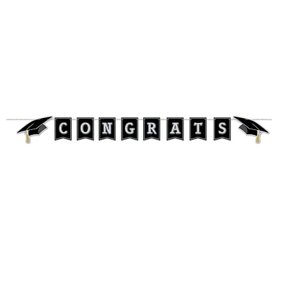 Party Central Club Pack of 12 Black and White 'Congrats' Graduation Wall Banners 6'’