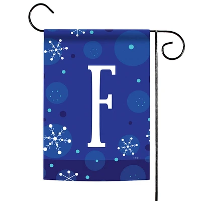 Toland Home Garden Blue and White Christmas Snowflakes Monogram F Outdoor Garden Flag 18" x 12.5"