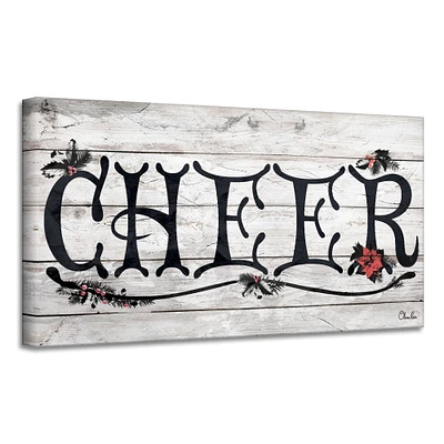 Crafted Creations Black and Beige 'Cheer' Christmas Canvas Wall Art Decor 18" x 36"