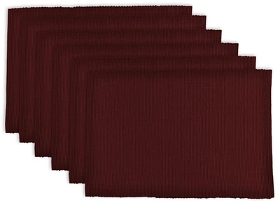 CC Home Furnishings Set of 6 Wine Red Ribbed Placemats 19” x 13"