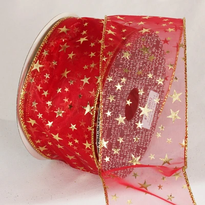 The Ribbon People Red Sparkling Stars Wired Craft Ribbon 2.5" x 40 Yards