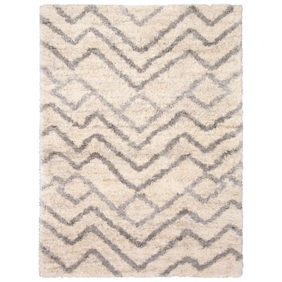 Chaudhary Living 7.75' x 10' Cream and Gray Abstract Rectangular Shag Area Throw Rug