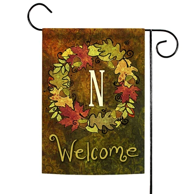 Toland Home Garden Yellow and Brown Fall Wreath Monogram N Outdoor Garden Flag 18" x 12.5"