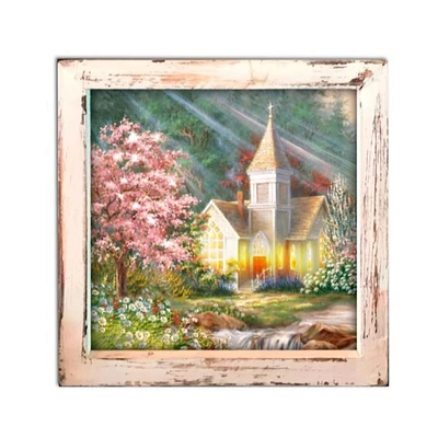 Glow Decor 8" Yellow and White LED Lighted Spring Chapel Square Shadow Box Decoration