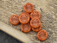 *15* 12mm Copper Washed Orange Opaline Aster Flower Coin Beads