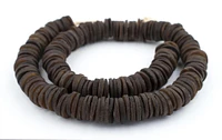 TheBeadChest Dark Brown Coconut Bone Heishi Beads 18mm Kenya African 26 Inch Strand Handmade