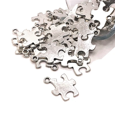 4, 20 or 50 Pieces: Silver Autism Awareness Puzzle Piece Charms