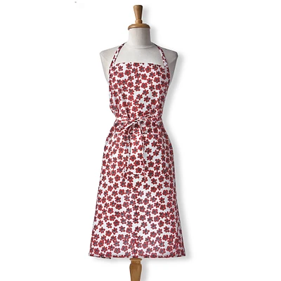 Happy Flower Small Red Flower Print Cotton Bib Apron with Waist Tie and 2 Pocket, One Size Fits Most,35"L x 24" W, Machine Wash