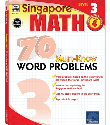 Singapore Math – 70 Must-Know Word Problems Workbook for 4th Grade Math, Paperback, Ages 9–10 with Answer Key