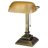 Alera Traditional Banker's Lamp with USB, 10"w x 10"d x 15"h, Antique Brass