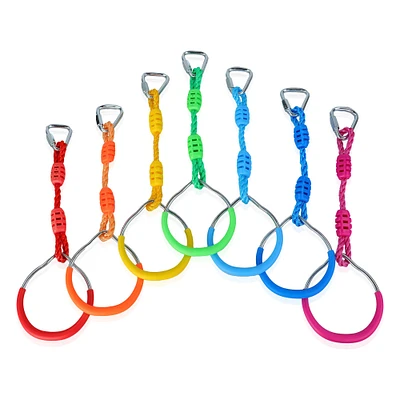 Get Out! Obstacle Course Rings - 7pc Colorful Ninja Line Gymnastic Rings
