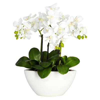 16" White Phalaenopsis Artificial Flowers Arrangement in White Bowl Vase