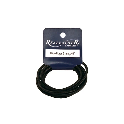 Realeather Round Leather Lace, Black, 3mm x 40"