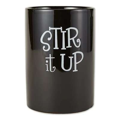 Contemporary Home Living Ceramic "Stir It Up" Cylindrical Utensil Holder - 7.5" - Black