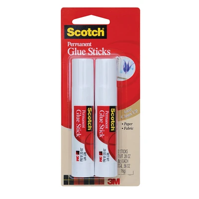 3M Scotch Permanent Glue Stick White, .25 oz., 2/Pkg.