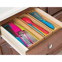 mDesign Stackable Kitchen Bamboo Drawer Organizer, Natural Wood