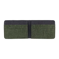 Mens Green and Gray Polyester Poplin Fabric Bifold Wallet, Canvas Vegan Billfold Wallet, Fabric Wallet for Men Handmade in California