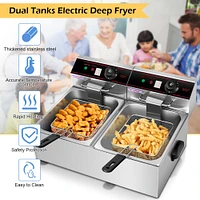 Costway 3400w Electric Countertop Deep Fryer Dual Tank Commercial Restaurant Steel