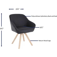 Lorell Natural Wood Legs Modern Guest Chair, Four-legged Base, Black, 25.4" x 24" Depth x 33.5" Height, 1 Each