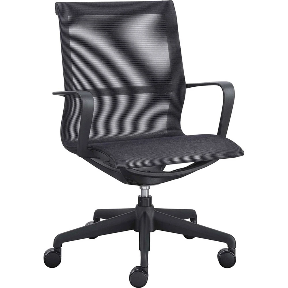 Lorell Executive Mesh Mid-back Chair, Black Nylon Seat, Black Nylon Back, Plastic Frame, 5-star Base, 26.3" x 26.3" Depth x 38.5" Height, 1 Each