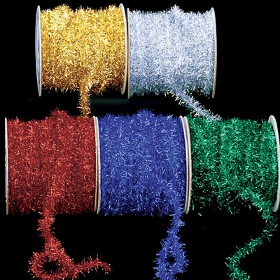 The Ribbon People Green Thick and Fuzzy Glitter-cord Wired Craft Ribbon 0.375" x 55 Yards