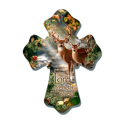 Glow Decor 8" Brown and Green Biblical Quoted Deer Wall Cross