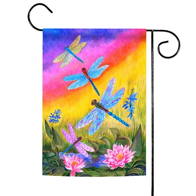 Toland Home Garden Green and Blue Dusk Dragonflies Outdoor Rectangular Mini Garden Flag 18" x 12.5"