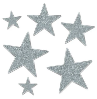 Beistle 72-Piece Silver Glittered Foil Star Cutouts Party Decorations 5"-12"