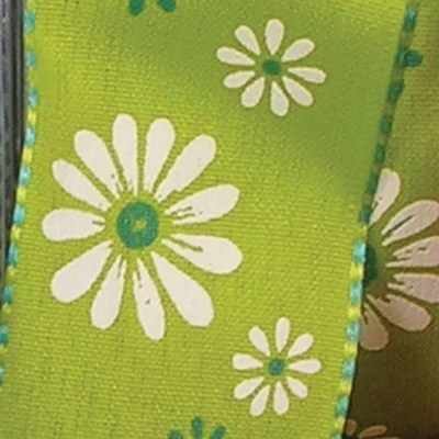 The Ribbon People Green and White Floral Wired Craft Ribbon 1.5" x 54 Yards