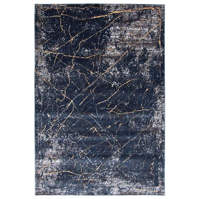 Chaudhary Living 5.25' x 7.25' Blue and Black Abstract Rectangular Area Throw Rug