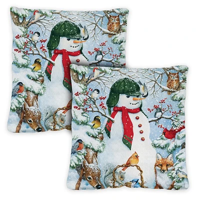 Toland Home Garden Set of 2 Woodland Snowman Christmas Outdoor Patio Throw Pillow Covers 18”