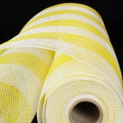 The Ribbon People White and Yellow Checkered Pattern Decorating Mesh Craft Ribbon 21" x 40 Yards