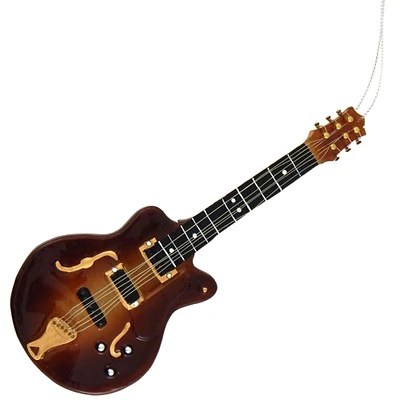 Christmas by Krebs 7" Brown and Black Hollow Body Electric Guitar Figurine Christmas Ornament