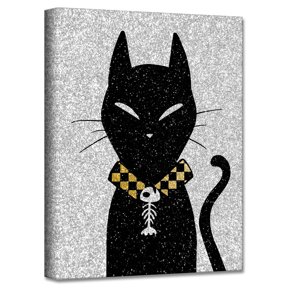 Crafted Creations Gray and Black Glamoween Kitty I Canvas Halloween Wall Art Decor 30" x 20"