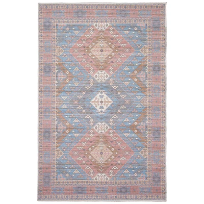 Chaudhary Living 7.5' x 10' Blue and Off White Bordered Geometric Rectangular Area Throw Rug