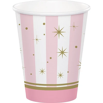 Party Central Club Pack of 96 Pink and White Decorative “Twinkle Toes” Hot Cold Cups 5.6”