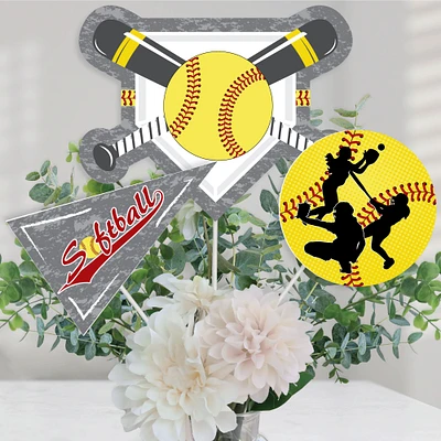 Big Dot of Happiness Grand Slam - Fastpitch Softball - Birthday Party or Baby Shower Centerpiece Sticks - Table Toppers - Set of 15